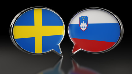 Sweden and Slovenia flags with Speech Bubbles. 3D illustration