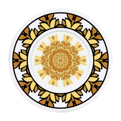Decorative plates for interior design. Tribal ethnic ornament with mandala. Vector illustration. White, gold color
