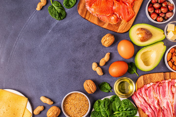 Keto, ketogenic diet, low carb, healthy food background.