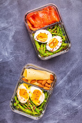 Healthy balanced lunch box, ketogenic diet lunch.