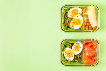 Healthy balanced lunch box, ketogenic diet lunch.