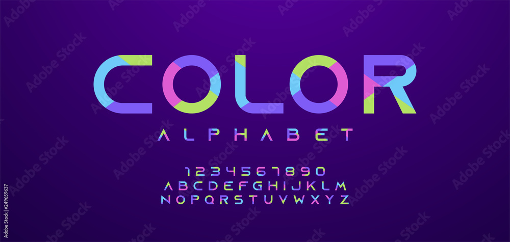 Poster colorful letters and numbers font set. minimal colored alphabet, typography modern color design conc