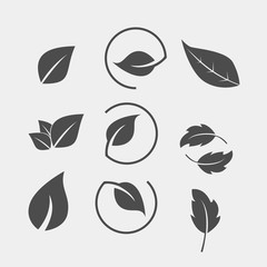 Set of black Tree Leaf flat icon