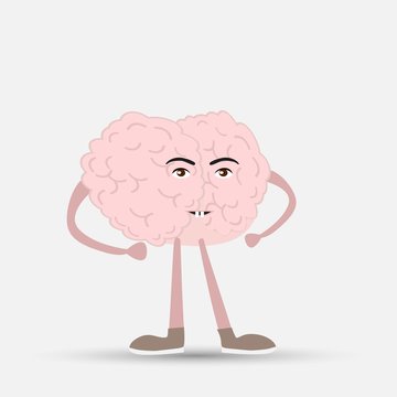 Vector illustration of a human brain of pink color . Inspiration cartoon brain concept. Doodle style. Flat design style brain character.