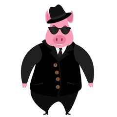 A cartoon illustration of a pig detective with a magnifying glass.