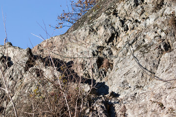 Dangerous mountain pathway during winter