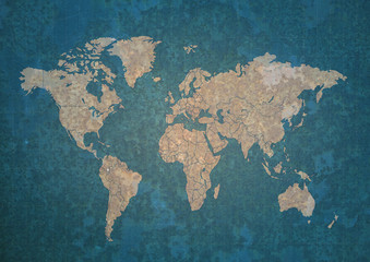 World map petrol blue grunge style