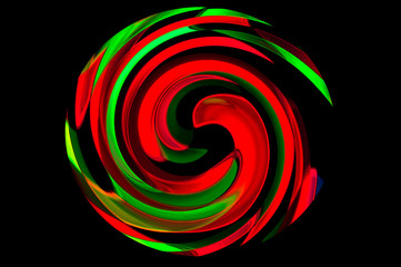 Fototapeta na wymiar Circle with pattern in neon colors against black background / Abstract background, circle with pattern in neon colors of a digital glitch.