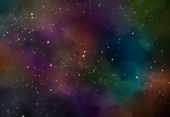 Star field in galaxy space with nebula, abstract watercolor digital art painting for texture background