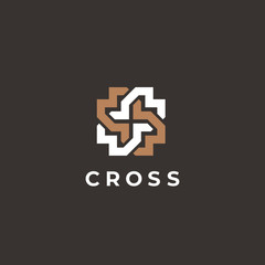 Obraz premium Abstract premium linear vector cross logo. Abstract geometric cross symbol. Christian cross icon. Doctor logo help icons business logo