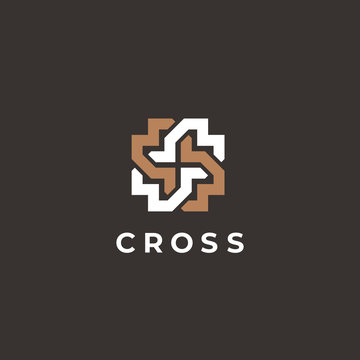 Abstract premium linear vector cross logo. Abstract geometric cross symbol. Christian cross icon. Doctor logo help icons business logo