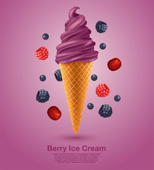 Mixed Berries : Flavored Soft Ice cream Set : Vector Illustration