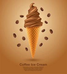 Coffee : Flavored Soft Ice cream Set : Vector Illustration