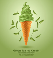 Green Tea : Flavored Soft Ice cream Set : Vector Illustration