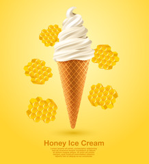 Honey : Flavored Soft Ice cream Set : Vector Illustration - 249667481