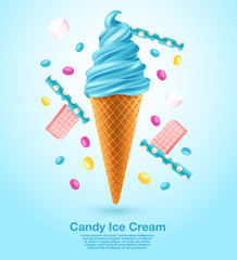Candy : Flavored Soft Ice cream Set : Vector Illustration
