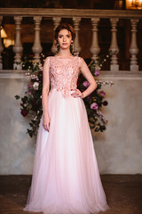 Fototapeta premium Beautiful blonde bride woman in a gorgeous wedding dress, fashion beauty portrait
