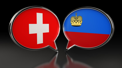 Fototapeta premium Switzerland and Liechtenstein flags with Speech Bubbles. 3D illustration
