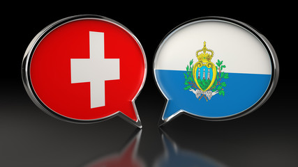 Switzerland and San Marino flags with Speech Bubbles. 3D illustration