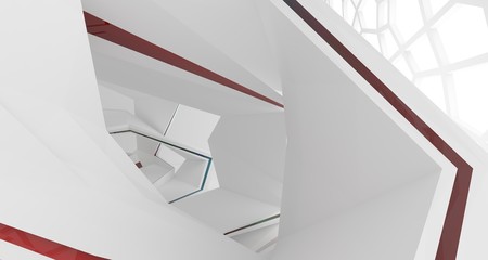 Abstract white and colored gradient glasses interior multilevel public space with window. 3D illustration and rendering.