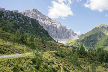 Fototapeta na wymiar Scenic view to alps protection hat in carnic alps