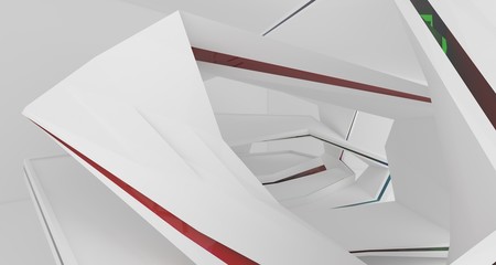 Abstract white and colored gradient glasses interior multilevel public space with window. 3D illustration and rendering.