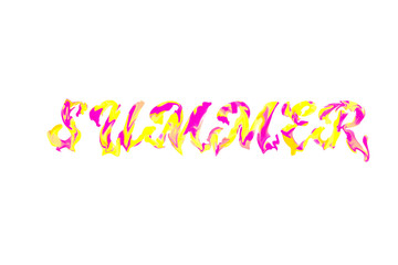 Pink and yellow lettering calligraphic isolated. Melting effect. Phrase Summe.