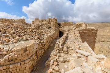 Ruins of crusaders castle Montreal (Shoubak or Shobak or Shawbak). Fortress wall