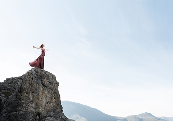Concept of freedom and happiness with girl enjoying this life