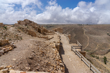 Ruins of crusaders castle Montreal (Shoubak or Shobak or Shawbak). Fortress wall