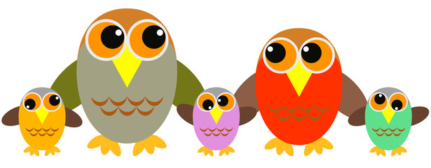 owl family with three crazy children