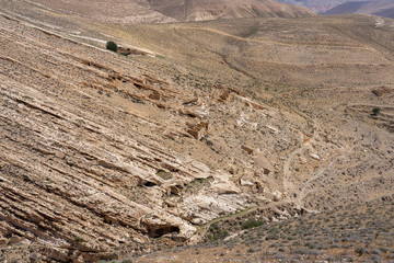 View of inhabited caves from crusaders castle Montreal (Shoubak or Shobak or Shawbak)