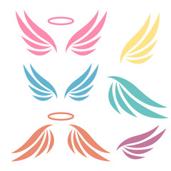 Fototapeta premium Hand drawn wings logo set. Set of logo with wings. Angels and birds winged labels