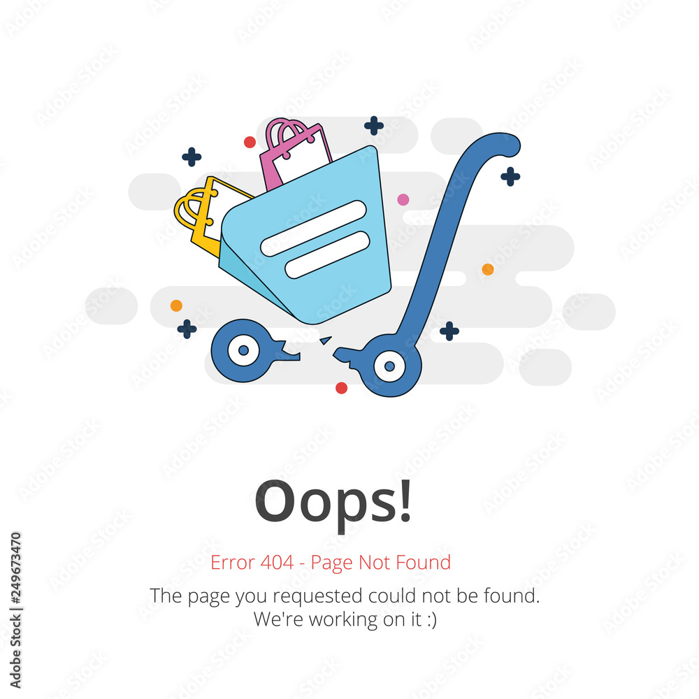 Poster Error 404 page layout vector design. Website 404 page creative concept. The page you requested could not be found. Oops 404 error page.