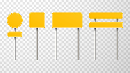 Blank yellow road traffic signs isolated on transparent background. - 249673447