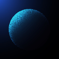 Blue abstract background with shiny 3d ball with shadow.