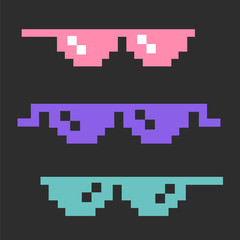 Funny pixelated sunglasses. 8bit style sunglasses vector icon