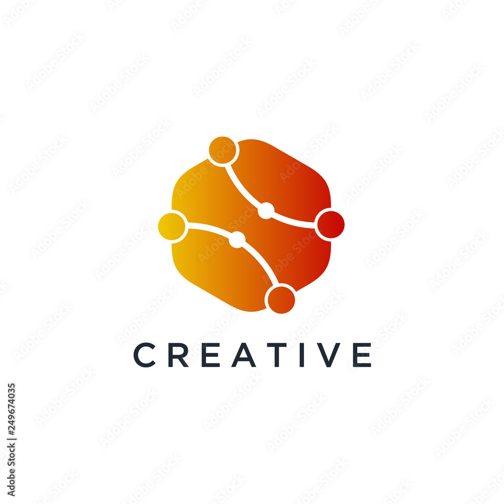 Poster technology logo simple tech design. vector creative abstract template for digital communication conc