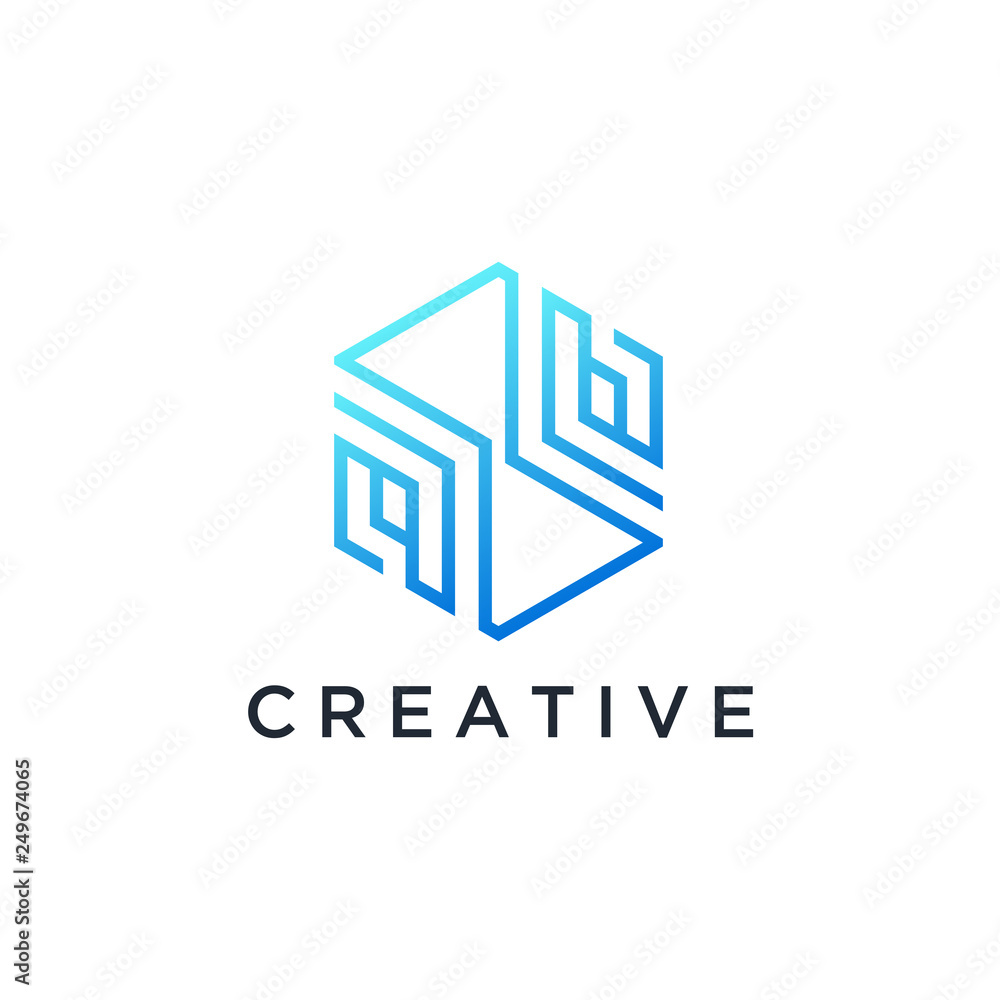 Poster Technology logo simple tech design. Vector creative abstract template for digital communication concept