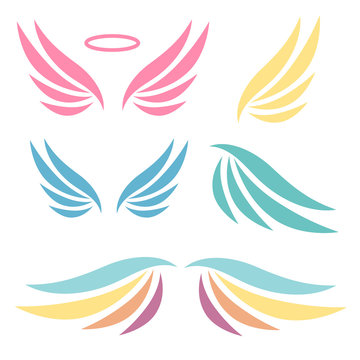 Wings logotype set. Bird wing or winged logo design. Bird wings vector logo. Vector angel winged label