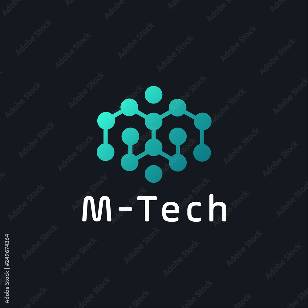 Poster letter m technology logo simple tech design. vector creative abstract template for digital communica
