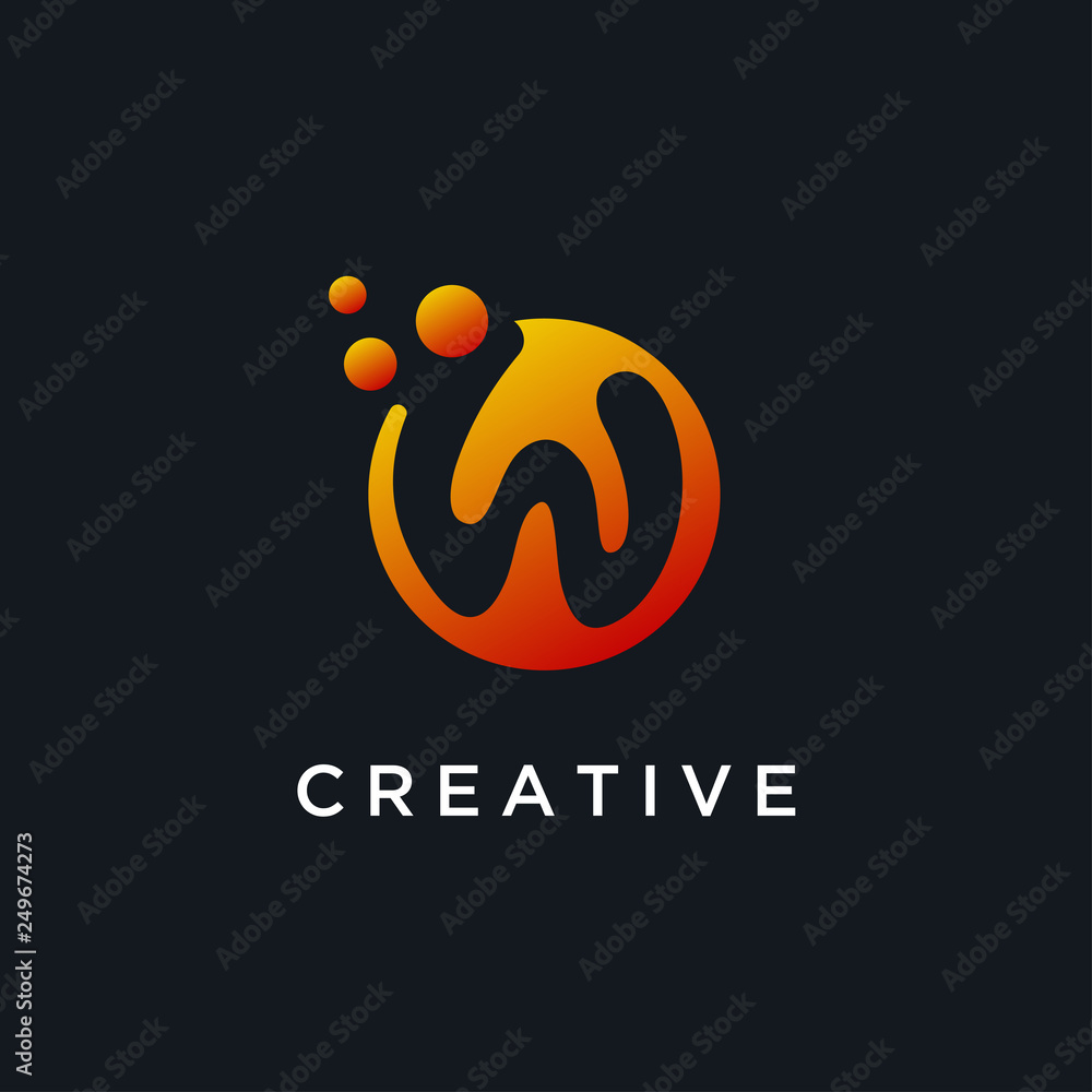 Poster letter w technology logo simple tech design. vector creative abstract template for digital communica