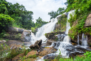 Landscape of peaceful waterfall in the tropical rainforest
