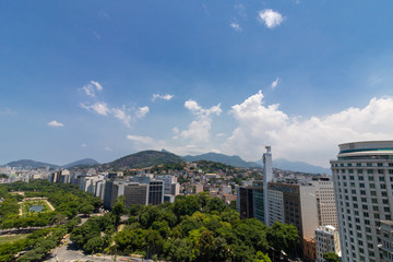 Fototapeta na wymiar Panoramic view of Rio de Janeiro - Brazil. Corcovado, Paris Square, Passeio Publico, Cinelandia Municipal Theater
