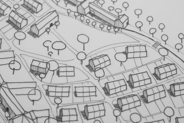 Urban sketch housing and industries alley