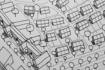 Urban sketch housing and industries alley