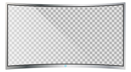 Realistic modern curved 4k TV monitor isolated on white background. Empty transparent screen template mockup. Blank copy space on PC screen. Vector illustration