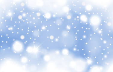 Winter blue glowing background of falling snow with clouds. Christmas and New Year card design. Vector illustration