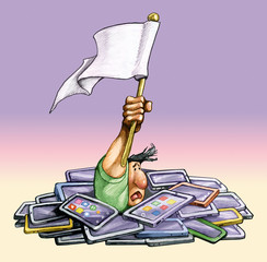 I give up in the technological battle allegory of man and communication humour draw