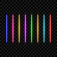Realistic led neon tube light pack isolated on dark transparent background. Vector illustration